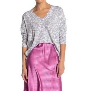 Code x Mode Pullover V-Neck Knit Ivory Pink Blue Sweater Small